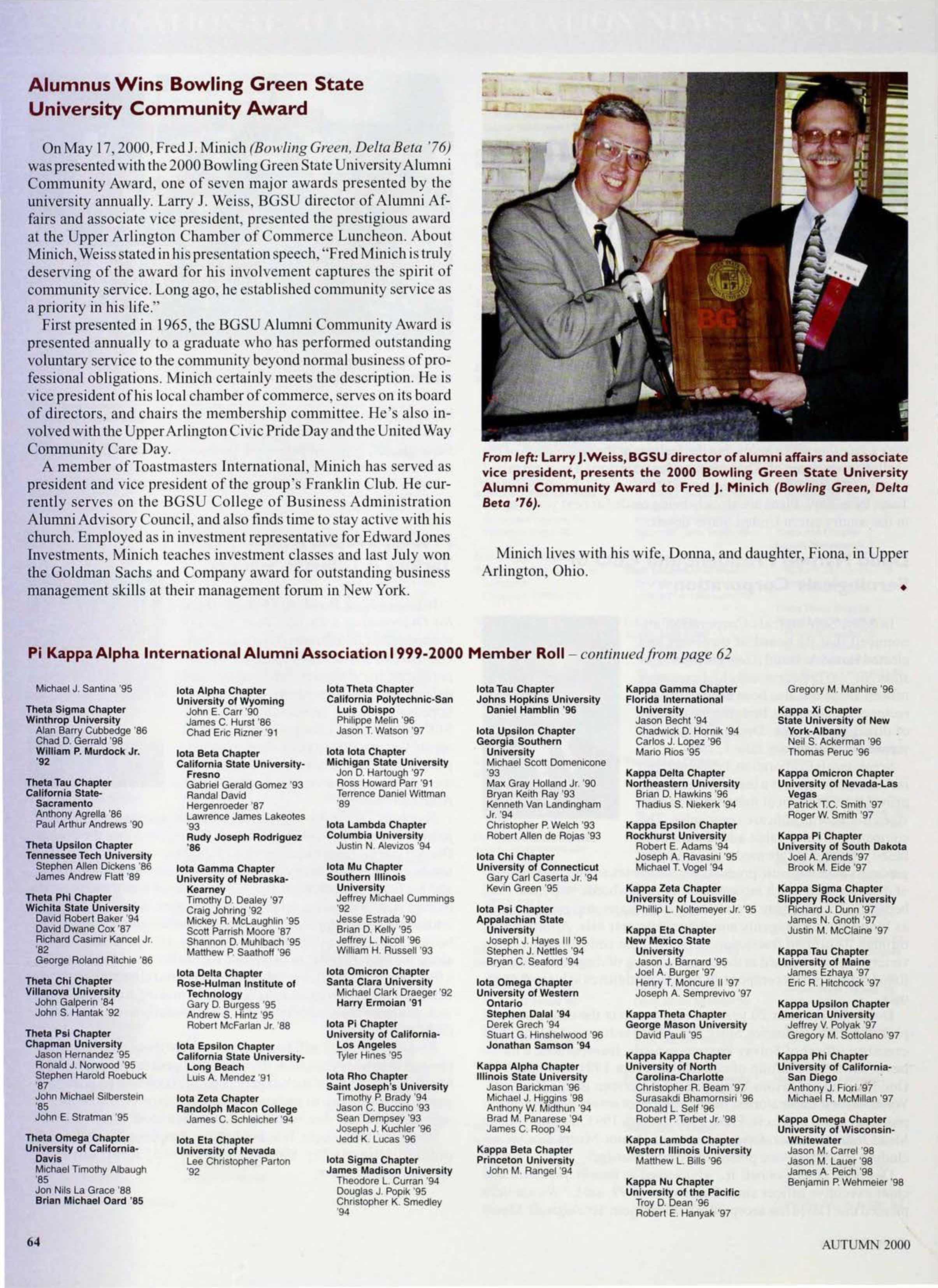 Pi Kappa Alpha International Alumni Association 1999-2000 Member Roll, Continued, Autumn 2000
